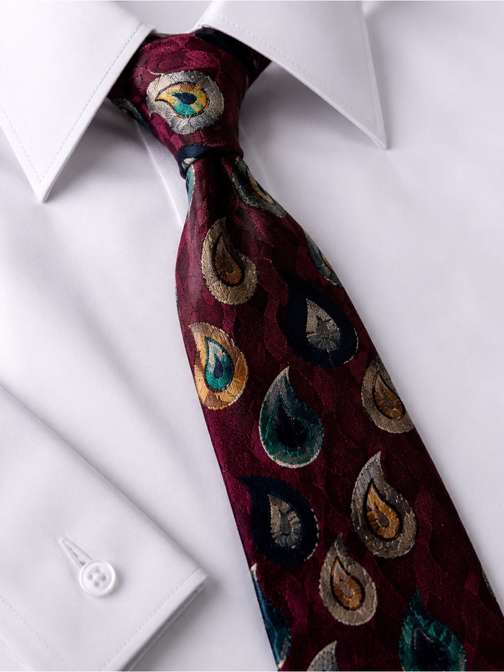 Ferrell Reed 100% Silk Tie Made in Italy Burgundy Paisley Teardrop Necktie